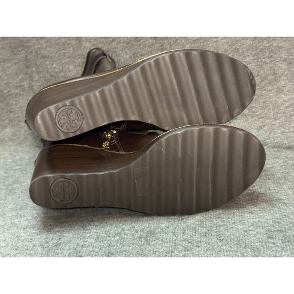 Tory Burch Primrose Boots Brown Leather Faux Fur Zip Up - Womens 8 - Picture 4 of 13